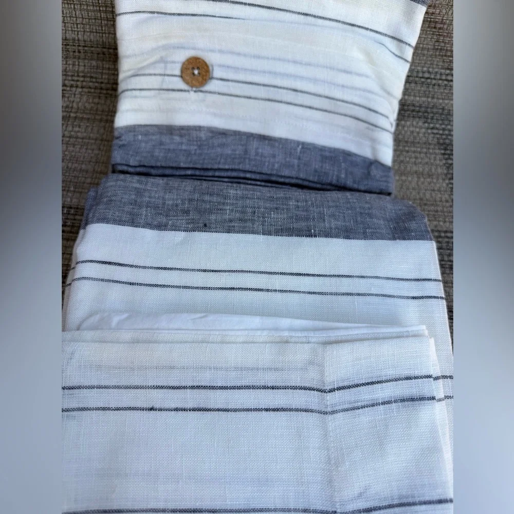 Ella Jane 100% French Linen Luxury White Gray Striped QUEEN Duvet Cover Set 3pc